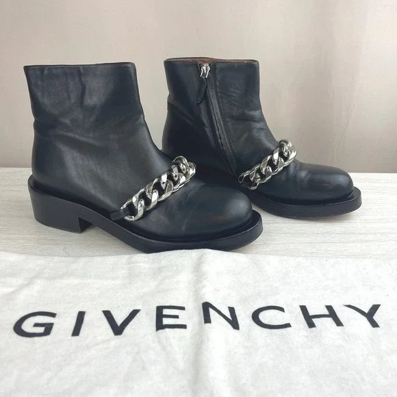 GIVENCHY Womens (6) Leather Chain Moto Combat Ankle Zip Boot Grunge Y2K Bag - Picture 1 of 12